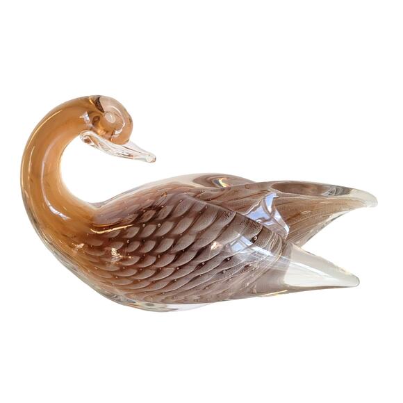 FM Konstglas Marcolin Swan Art Glass Fumato Gray Amber Clear Ronneby Sweden MCM - Picture 1 of 11
